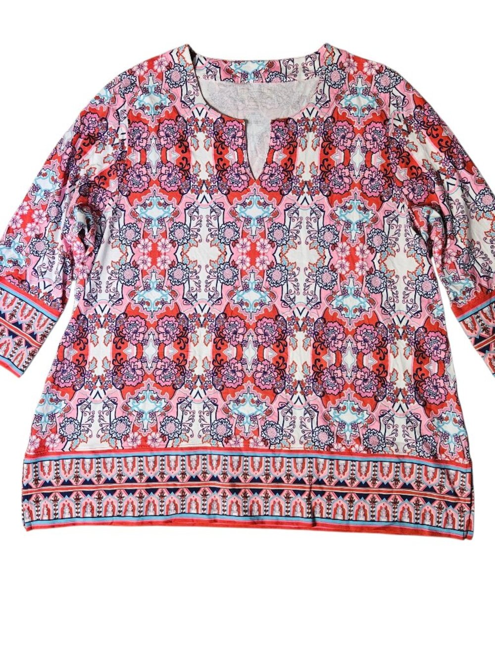 Coolibar UPF 50+ Coastal Resort Tunic Women 3X Pink Red Bamboo Blend Beachy Luxe